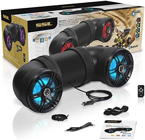 Soundstorm BTB8L 8 Inch 700W Bluetooth Amplified Marine Powersports UTV ATV Tube Speaker System with LED Lights, Black