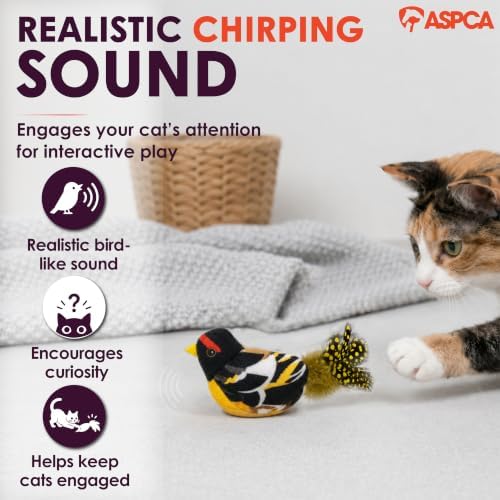 ASPCA Chirping Bird Cat Toy – Catnip-Infused Plush Bird Toy with Realistic Sound, Interactive Cat Toy for Indoor Cats, Encourages Pouncing, Batting & Natural Hunting Play