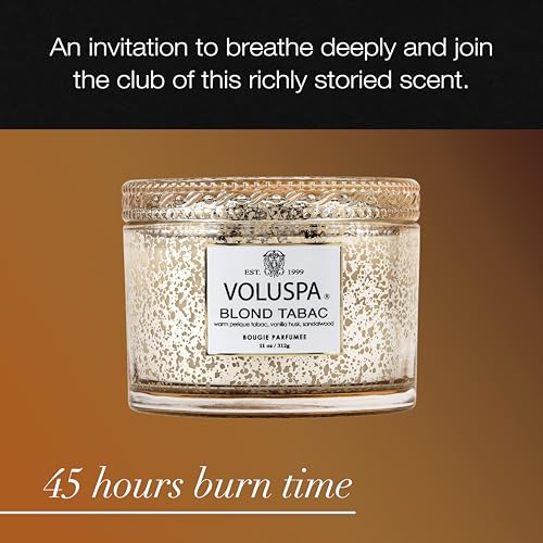 Voluspa Blond Tabac, Corta Maison Boxed Candle, 11 oz, 45 Hour Burn Time, Coconut Wax for Clean Burning, Handcrafted in the USA