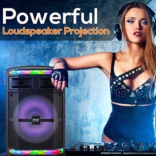 Pyle Portable Bluetooth PA Speaker System - 600W Bluetooth Speaker Portable PA System W/ Rechargeable Battery, Party Lights, MP3/USB SD Card Reader