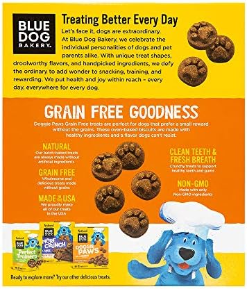 Blue Dog Bakery Natural Dog Treats, Doggie Paws, Maple Bacon Flavor, 16.2oz (1 Count) | Crunchy Oven-Baked Dog Treat Biscuits, Maple Bacon Flavor, Made with Real Premium Wholesome Ingredients in the USA