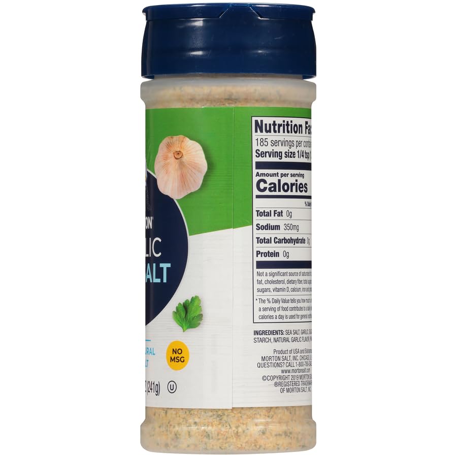 Morton Garlic Sea Salt, Seasoning Blend, 8.5 oz, 1 Pack | with ground garlic and parsley, no MSG, multi-pack shaker for spice rack, grilling seasoning