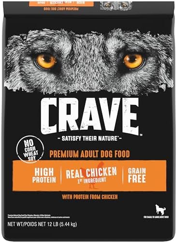 CRAVE Grain Free High Protein Natural Adult Dry Dog Food, Chicken, 4 lb | 34% protein, real animal protein, no by-product meal, no corn, wheat, soy, no artificial flavors, energy support