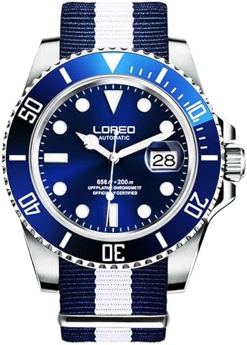 LOREO Men's Automatic Watch Sapphire Crystals 200M Waterproof | Rotating Bezel Luminous Markers and Hands Date 316L Stainless Steel Case and Bracelet Waterproof Watch
