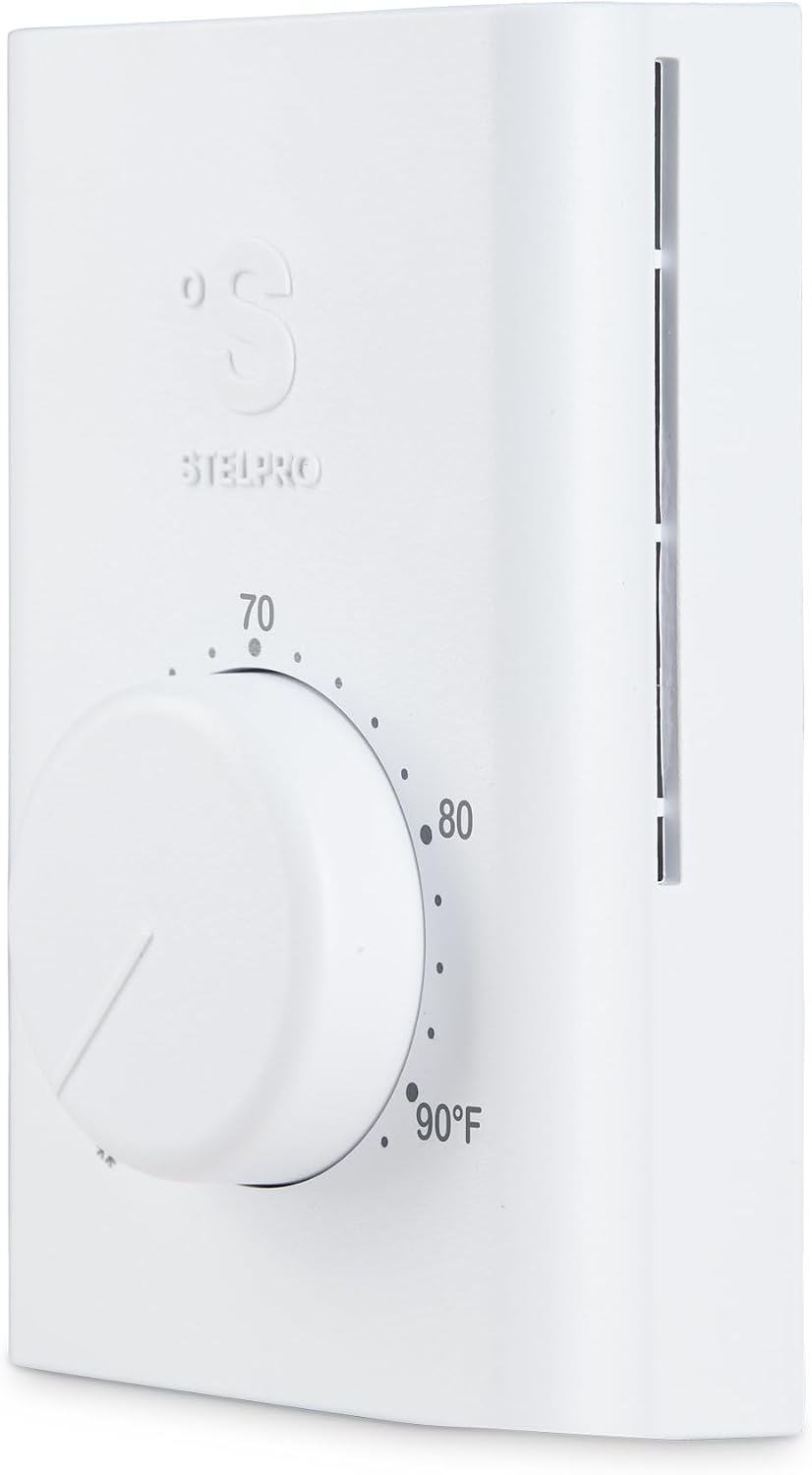 Stelpro Line Voltage Wall Thermostat - Single Pole 240V - SWT1F - White | Fits electric baseboards convectors and fan heaters, Mechanical dial, No batteries or programming, 240V rated
