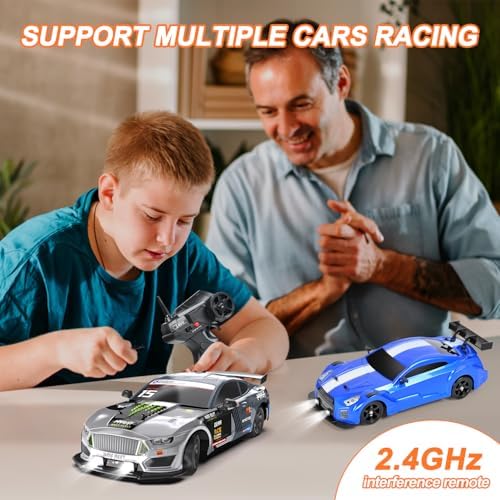 Dollox RC Drift Car 1/16 Scale Remote Control Car 2.4GHz 4WD High Speed 18+KM/H Race Car with LED Light and Spray, Extra Drifting Tires Racing Vehicle Toy Birthday Gifts for Adults Boys, 2 Batteries