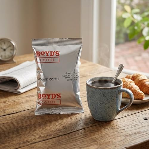 Boyd's Coffee Ground Coffee, French No. 6, Dark Roast , 2.5-Ounce Portion Packs (Pack of 50)