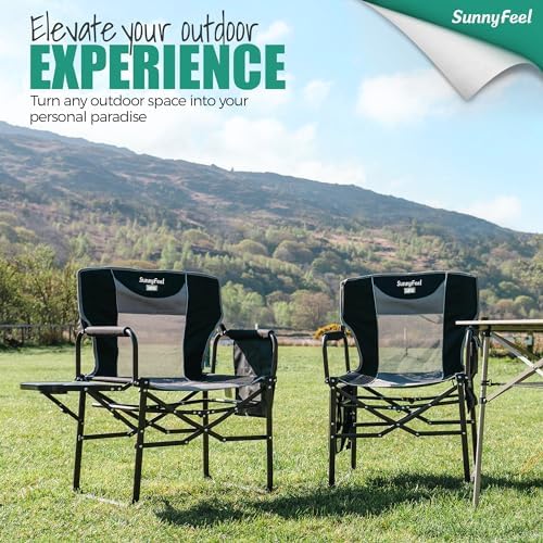 SUNNYFEEL Oversized Camping Directors Chair 500 LBS Heavy Duty, Portable Folding Chair with Side Table, Pocket for Beach, Fishing, Trip, Picnic, Lawn