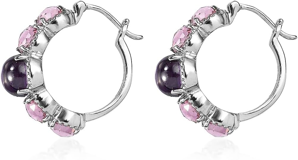 Amethyst Color and Pink Cubic ZirconiaEarrings in Stainless Steel