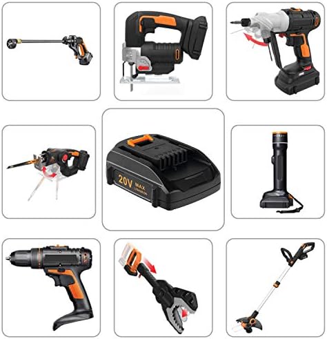 Replacement 20V Battery and Charger Starter Kit, WA3525 Lithium Battery and Charger WA3732 Compatible with Worx 20-Volt Cordless Power Tools