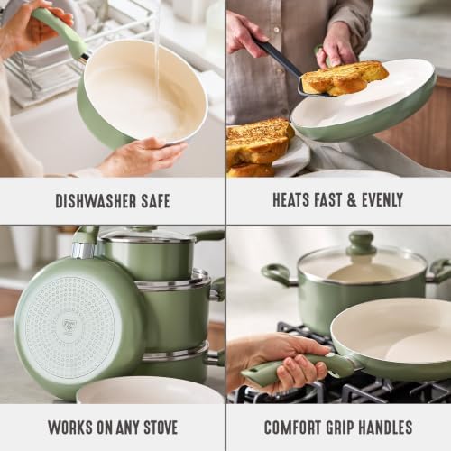 GreenLife 16 Piece Ceramic Nonstick Pots & Pans Cookware Set, Turquoise | PFAS-Free Ceramic Nonstick, Stockpot, Frying Pans, Saucepans, Sauté Pan, Stay-Cool Handles, Dishwasher & Oven Safe up to 350F