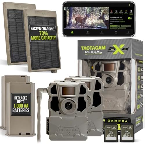 TACTACAM Reveal X Gen 2.0 LTE Cellular Trail Camera + Solar Panel + Lipo Lithium Battery Pack + 32GB SD Card (2 PK)