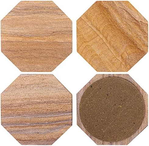 Sandstone Water Absorbent Hand Crafted Octagon Coasters with Holder for Drinks 4 Inches Wide Thirsty Stone Bar/Drink Coasters Made from Real Solid