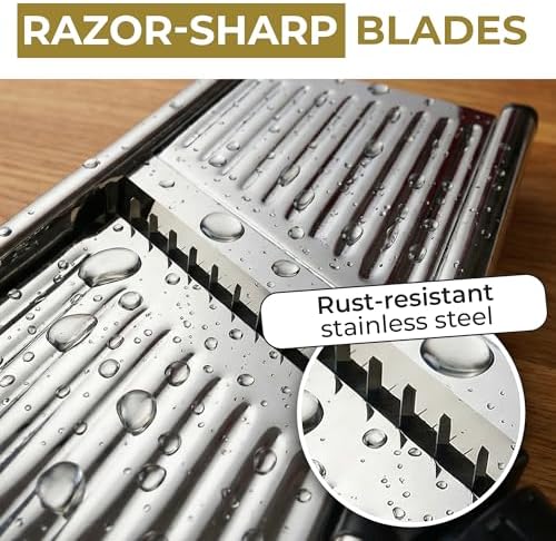 Gramercy Adjustable Mandoline Food Slicer, Mandoline Slicer for Kitchen, Mandolin, Potato, Tomato, Carrot, Vegetable, Fruit and Onion Cutter, Stainless Steel, INCLUDING Cut-Resistant Gloves, Black PRO