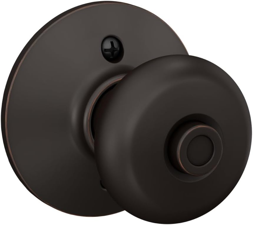 Schlage Plymouth Bed/Bath Privacy Door Knob with Lock, Satin Nickel | Interior bedroom or bathroom door knob with push button lock, Easy to install, Certified durability, Universal fit