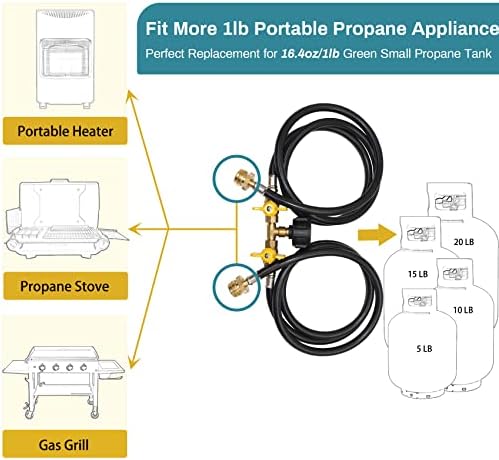 5ft Propane 2Way Splitter Adapter Hose with Shut-Off Valve for Grill/Heater