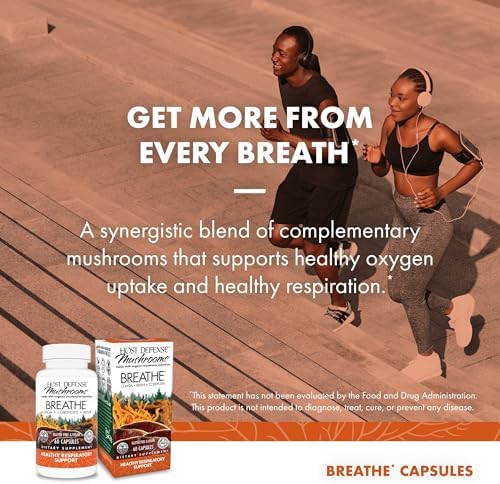 Host Defense Breathe* Capsules - Immune & Respiratory Support Mushroom Supplement - Herbal Lung Health Supplement with Chaga, Reishi & Cordyceps - 30 Capsules (15 Servings)*