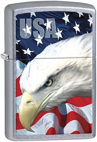 Zippo 3021 USA Flag and Eagle Street Chrome Finish Lighter