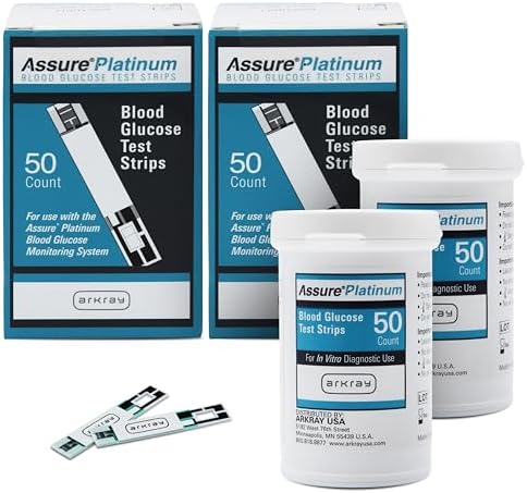 Assure Platinum Blood Glucose Test Strips – No Coding Required, 0.5 Microliter Sample, Accurate & Fast 7-Second Results, Compatible with Assure Platinum Blood Glucose Meter, 50 Count | Automatic Coding