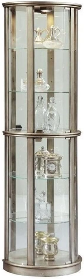 Lighted Hardwood Half Round 5 Shelf Curio Cabinet in Aged Silver Finish