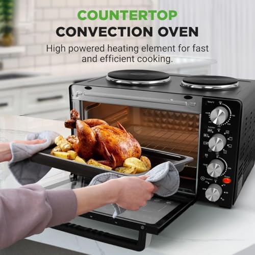NutriChef 30 Quart Kitchen Convection Oven & 2 Burner Cooker - 1500 Watt Oven - 7 Cook Functions Rotisserie, Cook, Bake