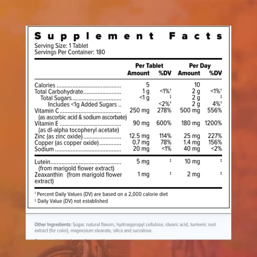 Focus Select AREDS2-Based Citrus Flavored Chewable Eye Vitamins, 180 Count | Eye supplement with lutein and zeaxanthin to support macular health