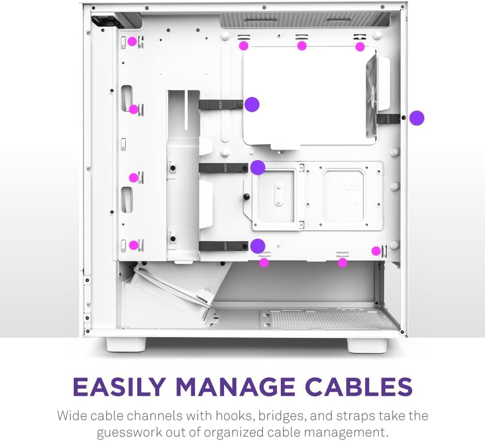 NZXT H5 Flow RGB - Compact ATX Mid-Tower PC Case - White | Compact mid-tower with included F360 RGB Core fans, 360mm radiator support, tempered glass. CAM-ready RGB out of the box.