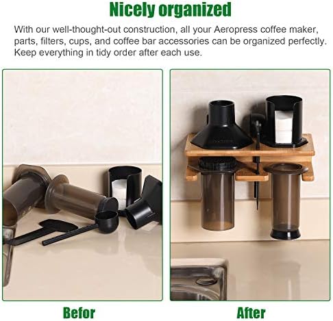 Space Saving Organizer Wall Mount for Aeropress set, Polished Bamboo