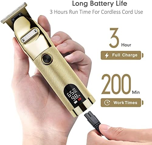 Professional Hair Trimmer Cordless Outlining Trimmer T Liners Clippers for Men Rechargeable LED Display Zero Gapped Trimmers for Barbers（Gold