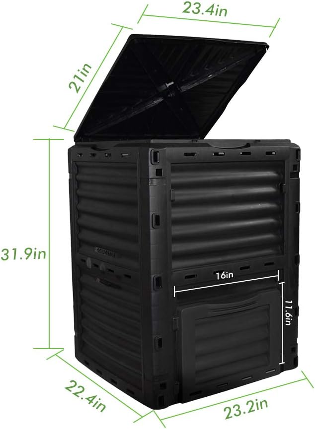 80 Gallon (300L) Large Capacity Static Compost Bin - Forest Green Outdoor Waste Composter with Easy-Access Hatch