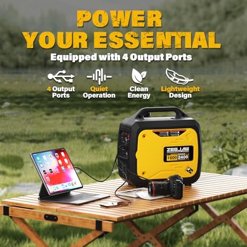 ZEGJAW 2400-Watt Portable Inverter Generator, EPA Compliant, CO-Sensor, Eco-Mode Feature, Lightweight & Quiet Gas Powered Generators for Home Use