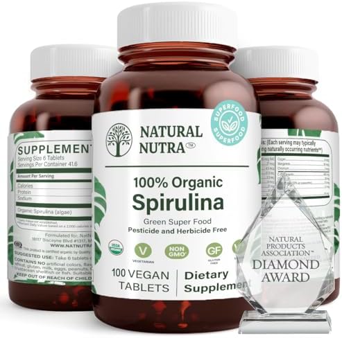 Natural Nutra 100% USDA Organic Spirulina Tablets, Helps Maintain Body Fats, Promotes Liver Health, Promotes Immune System, Helps Improve Metabolism