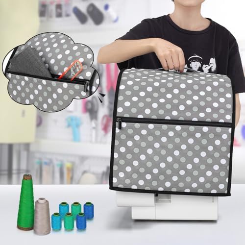 LUXJA Serger Machine Cover with Storage Pockets, Gray Dots