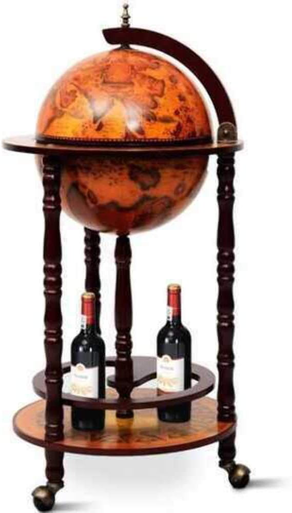 New 36" Wood Globe Wine Bar Stand 16th Century Italian Rack Liquor Bottle Shelf
