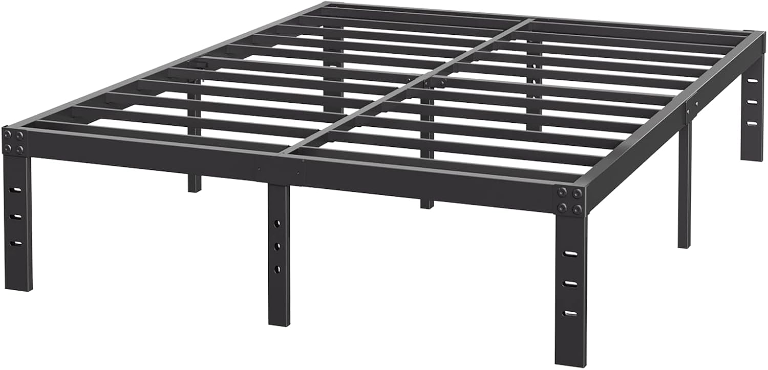 Heavy Duty Platform 14 Inch Full Bed Frame with Storage, Black