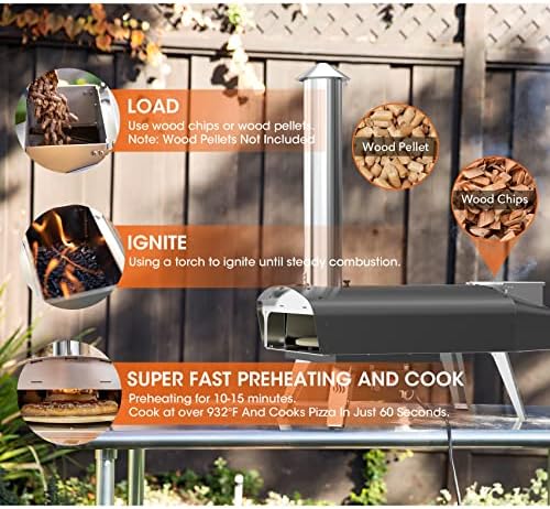 Mimiuo Auto-Rotating Wood Pellet Pizza Oven Outdoor 40Lbs, 60S Bake w/Stone