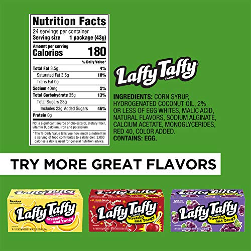 Laffy Taffy Variety Box, Grape Watermelon Cherry Chewy Candy, 1.5 oz, 24 Ct | Grape, watermelon, cherry stretchy tangy taffy, individually wrapped, jokes on wrapper, lunchbox, sharing