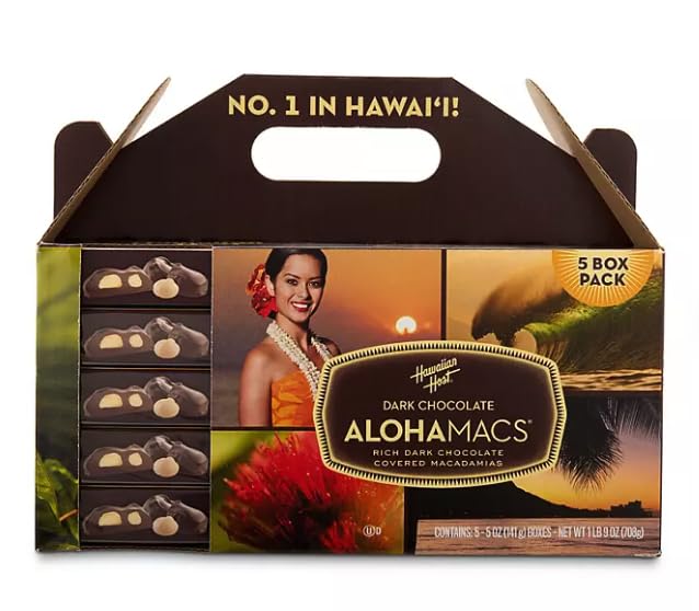 Dark Chocolate Covered Macadamia Nuts by Hawaiian Host, 5 Box Tote - 5 ounces
