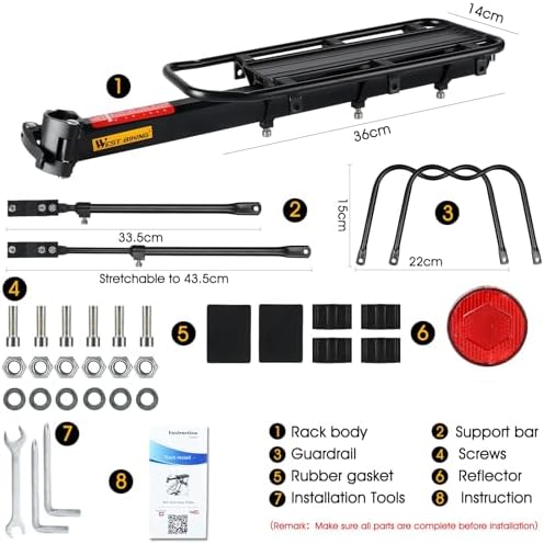 West Biking 110Lb Capacity Almost Universal Adjustable Bike Cargo Rack Cycling Equipment Stand Footstock Bicycle Luggage Carrier Racks with