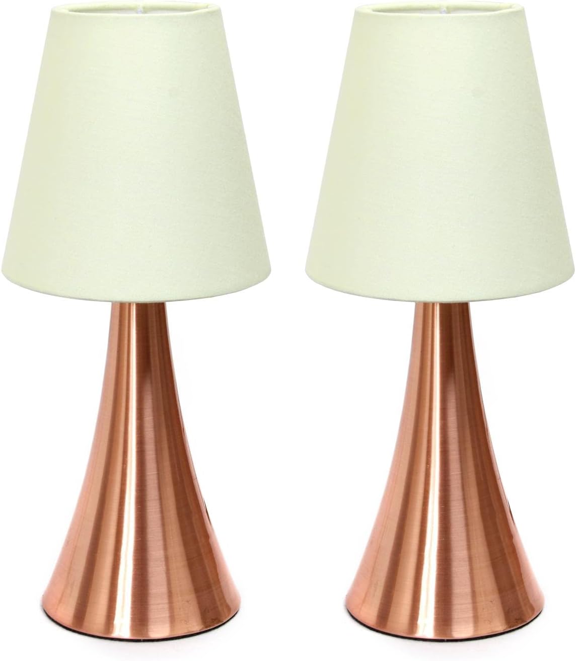Simple Designs LT2014-WHT-2PK Valencia Brushed Nickel Mini Touch Table Lamps with Fabric Shades, White (Pack of 2)