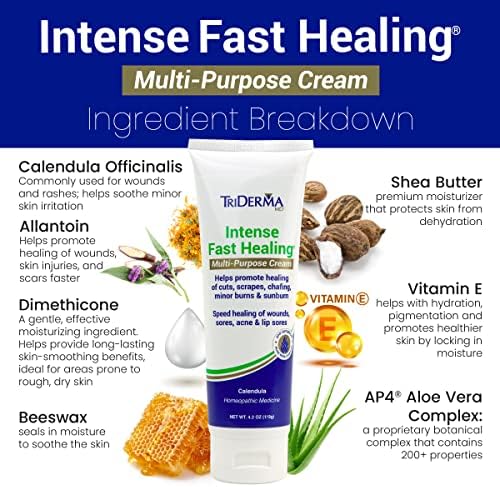 TriDerma Intense Fast Skin Healing Cream for Hard-to-Heal Skin Irritations, Sores, Rashes, Dry, Cracked Hands, Cuts, Chafing, Burns