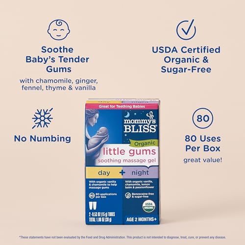 Mommy's Bliss Organic Little Gums Soothing Massage Gel Day and Night Combo, Great for Teething Babies, Age 2 Months+, Sugar Free, Mild & Sweet Flavor