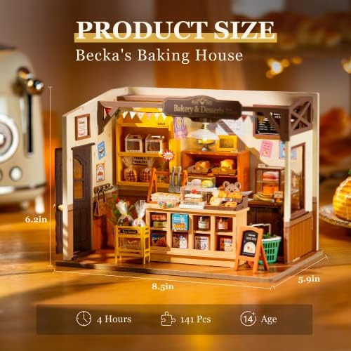 ROBOTIME DIY Miniature House Kit Mini Green House Tiny Dollhouse Wooden Furniture Kit with LED Halloween/Christmas/Birthday Gifts for Adults (Cathy's Greenhouse)