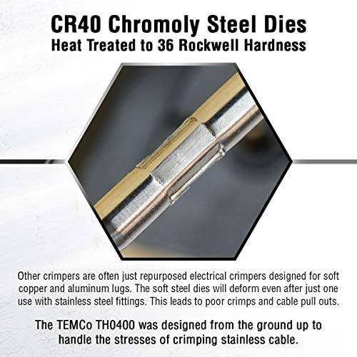 TEMCo Hydraulic Hand Crimping Tool for 1/16" to 1/4" Stainless Steel Cable Railing Fittings (Custom Cable Railing Crimper) – 11 US TONS Crimping