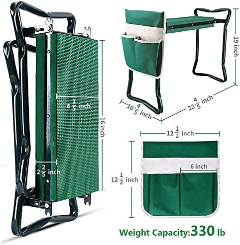 BESTHLS Garden Kneeler and Seat - Heavy Duty Folding Stool with Thick Pad, Tool Pouch, 330 lbs Capacity - Knee & Back Support, Perfect for Seniors, Women, Men