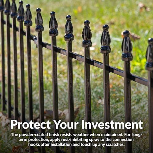 Sunnydaze Decorative Garden Fence Border, 9ft, 5 Panels, Black | 22" W x 18" H No Dig Metal Edging for Flower Beds, Yard, Lawn, Pathways & Landscaping, Roman Finial Design