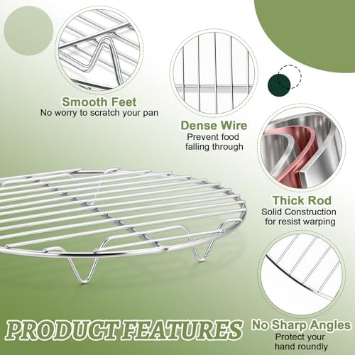 P&P CHEF 9 Inch Cooking Rack Round for Steaming Cooling, Silver, 2 Pack
