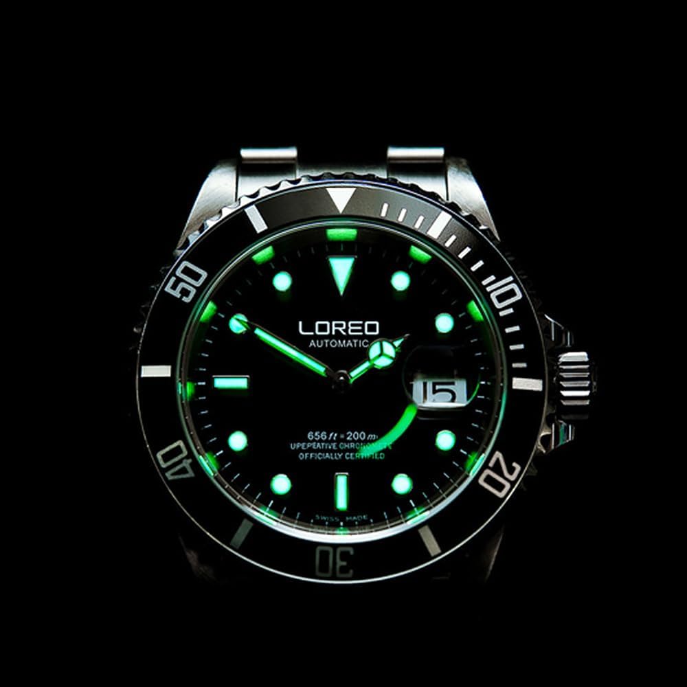 LOREO Men's Automatic Watch Sapphire Crystals 200M Waterproof | Rotating Bezel Luminous Markers and Hands Date 316L Stainless Steel Case and Bracelet Waterproof Watch