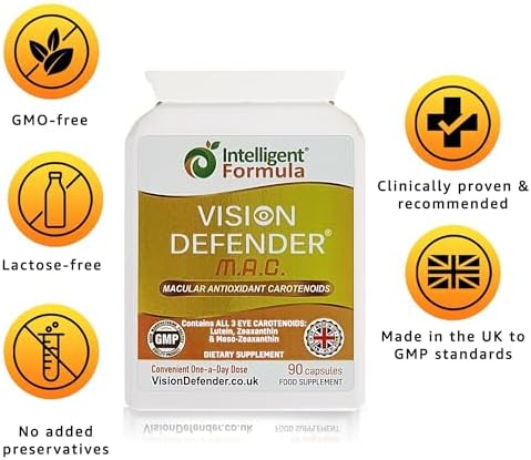 Vision Defender MAC Triple Carotenoid Eye Supplement, 3 Month 90 Capsules | Meso-Zeaxanthin, Triple Carotenoid Antioxidant, Marigold Extract