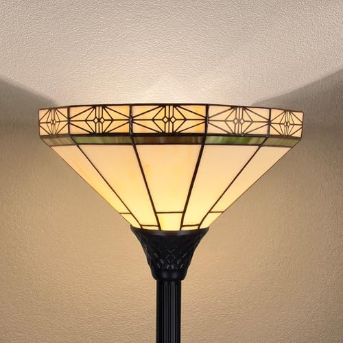 Capulina Tiffany Lamp Cream Stained Glass Torchiere Floor Lamp 70" Tall